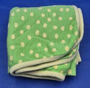 Special Delivery Green Yellow Polka Dot Baby Blanket Cotton 26x28"
